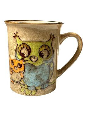 Vintage Pier 1 Whimsical Owl Buddy Stoneware Coffee Mug 16 oz